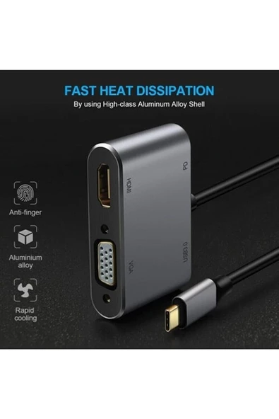 Daytona Cf02 4in1 Macbook Uyumlu Type-c To 4k Hdmı/vga/pd Şarj/usb3.0 Hub Adaptör - 3