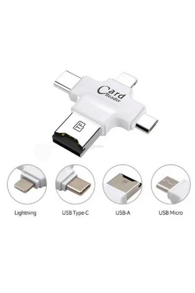 Daytona Hc05 4in1 Type-c Lightning Usb-a Microsd Kart Okuyucu Adaptör - Beyaz - Resim 2