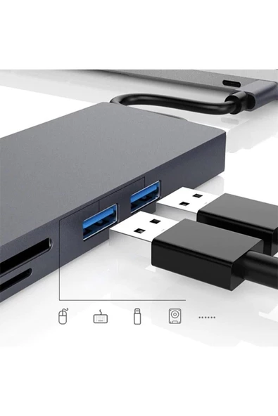 Daytona Fc09 Type-c To Hdmı Rj45 Type-c Sd Kart Usb 3.0 X 2 Vga Macbook Uyumlu 8in1 Çevirici Adaptör - Resim 2