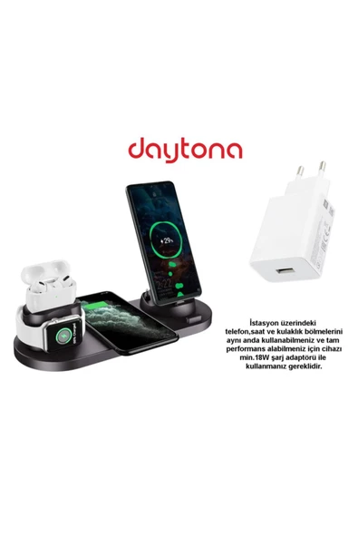 Daytona Bw06-s Wireless Iwatch Airpods Iphone Samsung Kablosuz Hızlı Şarj Standı &18w Adaptör