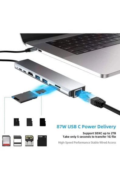Daytona Cf04 Macbook Uyumlu Type- To 4k Hdmı Usb3 Ethernet 8ın1 Çevirici Adaptör - 3
