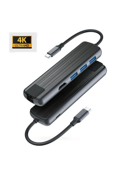 Daytona Tc/090 Type-c To 3* Usb 3.0 4k Hd Hdmı Rj45 Gigabit Ethernet Pd Çevirici Hub Adaptör