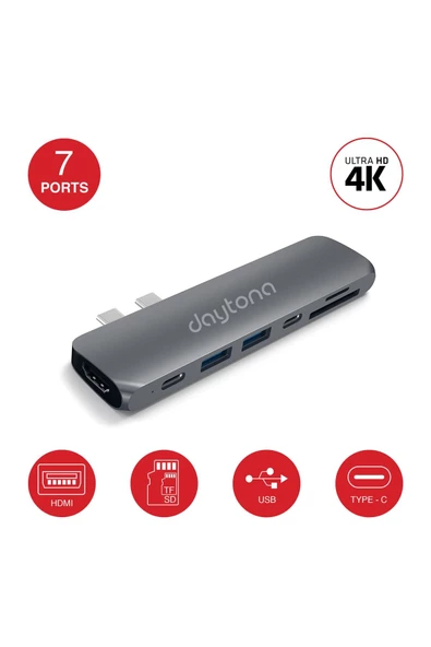 Daytona Fc03 Macbook Uyumlu 7in2 Type-c Hd 4k Card Reader & Hub