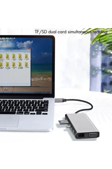 Daytona Fc-09 Type-c To Hdmı Rj45 Sd Kart Usb 3.0 X 2 Vga Macbook Uyumlu 11ın1 Çevirici Adaptör - 4
