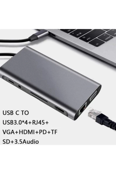 Daytona Fc-09 Type-c To Hdmı Rj45 Sd Kart Usb 3.0 X 2 Vga Macbook Uyumlu 11ın1 Çevirici Adaptör - 5