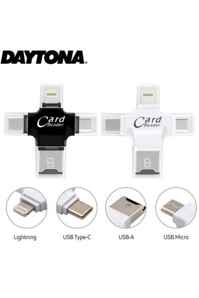 Daytona Hc05 4in1 Type-c Lightning Usb-a Microsd Kart Okuyucu Adaptör - Beyaz - Resim 4
