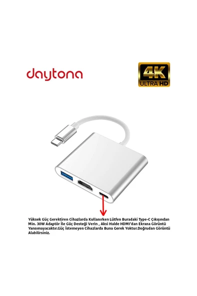 Daytona Cf01 Macbook Uyumlu 4k Type C To 3 Portlu Hdmı - Usb - Type-c Çevirici Adaptör - 5