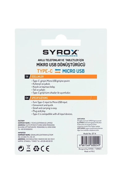 SYROX Micro Usb Den Type-C Ye Dönüştürücü Dt14 - 3