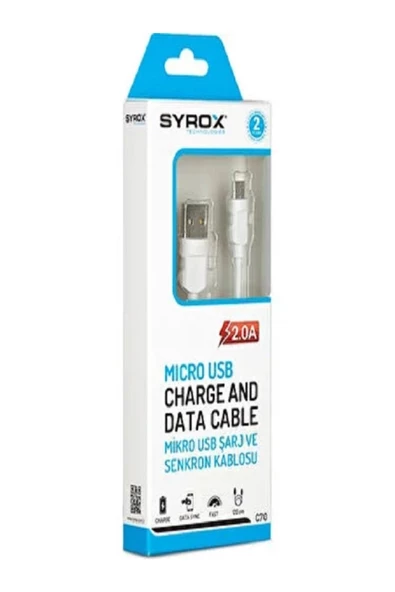 SYROX C70 Micro Usb 2.0A Hızlı Şarj Ve Data Kablosu