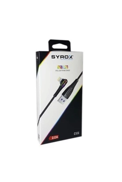 SYROX C106 Iphone 2 Amper Led Işıklı Şarj Kablosu