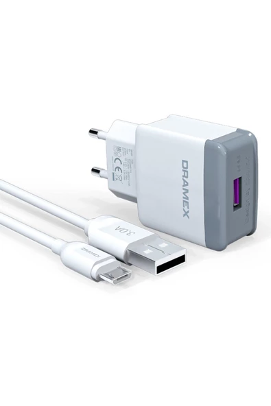 DRAMEX D30M Şarj Aleti Micro Usb Kablolu Set 3.0A