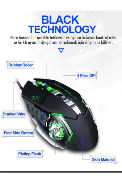 Daytona T60 2400 Dpı Rgb Işıklı Usb Profesyonel Kablolu Optik Oyuncu Mouse - 6