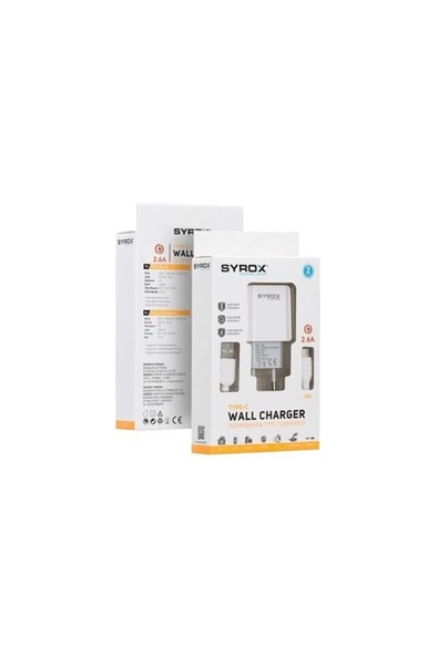 SYROX J48 (Yeni) Syrox J48 Type-C Girişli 2.6 Amper Hızlı Şarj Aleti