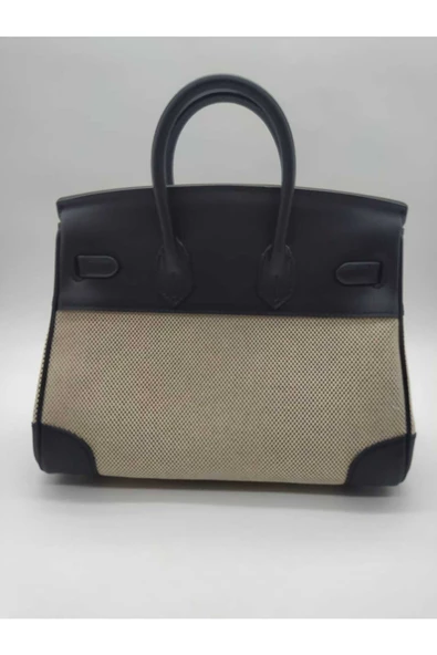 POWERDEX A Vert Olıve Clémence Leather & Toıle Bırkın 35 Wıth Gold Hardware - 3