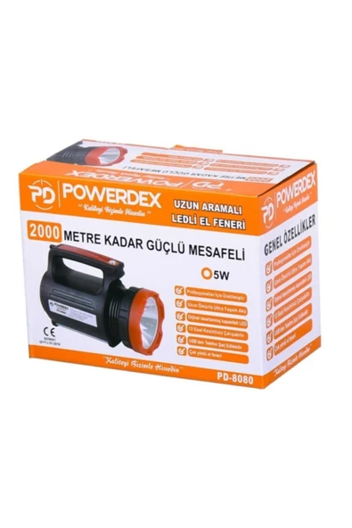 POWERDEX Ledli El Feneri 2 Km Mesafeli - 5 W Pd8080