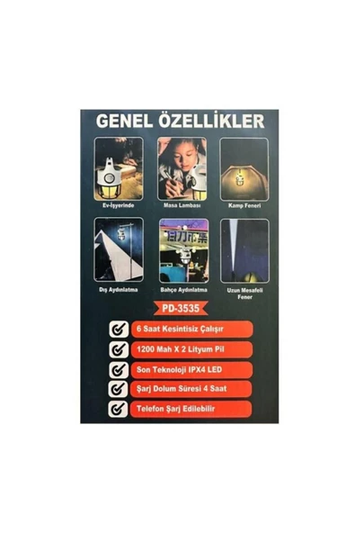 POWERDEX PD-3535 Çift Işıklı Güneş Enerjili Kamp Feneri - 4
