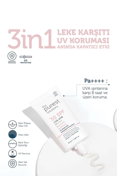 THE PUREST SOLUTİONS THE PUREST SOLUTİONS Leke Karşıtı ve Cilt Tonu Eşitleyici Renkli Güneş Koruyucu Krem SPF 50, 50 ml - 2