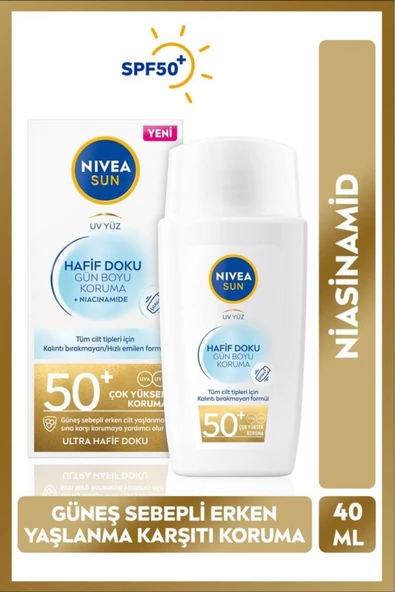 NIVEA NIVEA Sun Hafif Dokulu Güneş Koruyucu Yüz Kremi 40ml, Spf50, Yüksek Güneş Koruyucu, Erken Yaşlanma Karşıtı