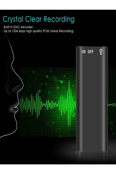 16 Gb Hafızalı Dünyanın En Küçük Ses Kayıt Cihazı 24 Saat Kayıt Dinleme1 Cihazı Kristal Mikrofonlu - 4