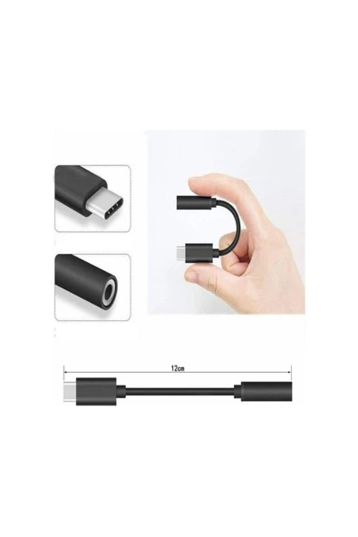 Type-C To Aux 3.5mm Kulaklık Çevirici Dönüştürücü Adaptör Usb-C Adaptör 1.kalite Siyah - 2