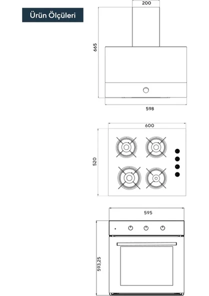 Kumtel Turbo Kristal Siyah Cam Ankastre Set (Da6-830 Davlumbaz + Ko-40 Tahdf Ocak + B66-Sf2 Fırın) - 2
