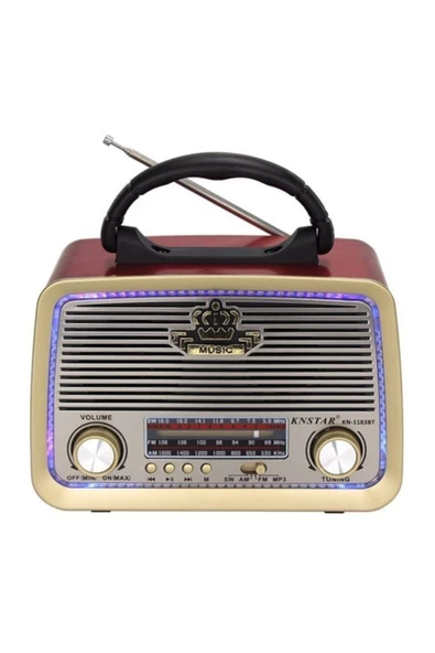 Kn-1183bt Şarjlı Ledli Retro Ahşap Radyo Mp3 Çalar