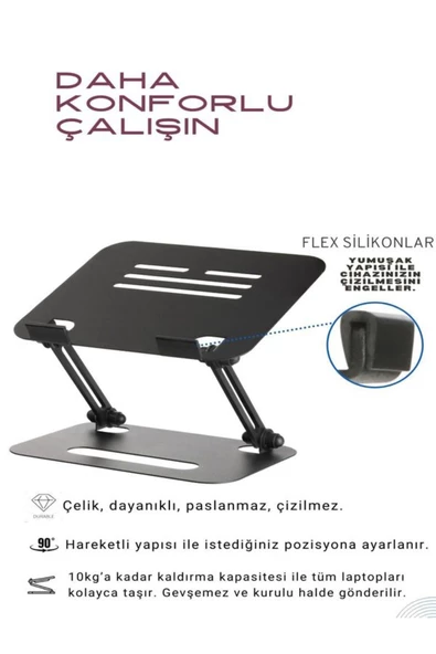 Basic 2 Çelik Dayanıklı Paslanmaz Çizilmez Ayarlanabilir Laptop Standı Yükseltici 15.6" inç'e Kadar - 3