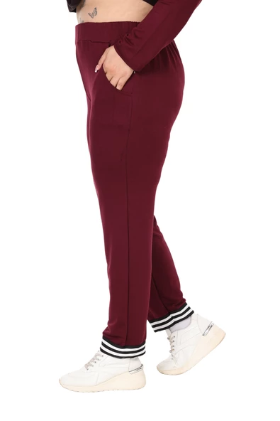 Melsay Butik Bordo V Yaka Yakası Şerit Detaylı Eşofman Takımı - Resim 6