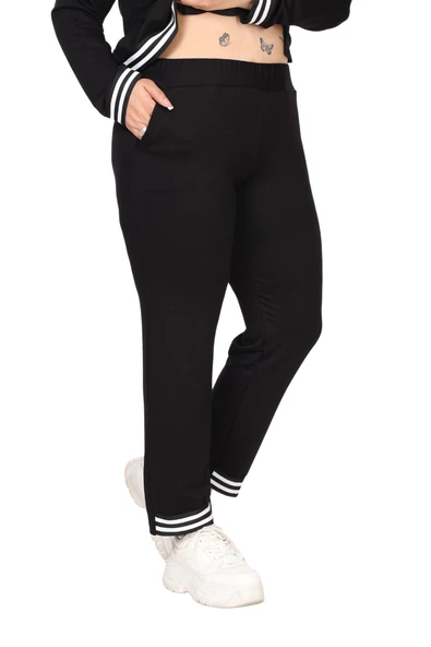 Melsay Butik Siyah Bisiklet Yaka Yakası Şerit Detaylı Eşofman Takımı - Resim 6