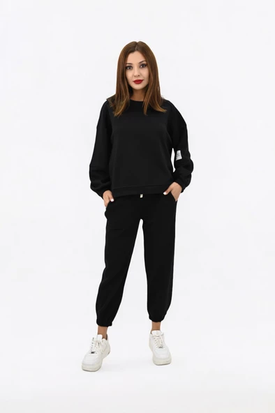 Kadın Bisiklet Yaka Kol Etiket Detaylı Eşofman Takımı 4162-25 - 2