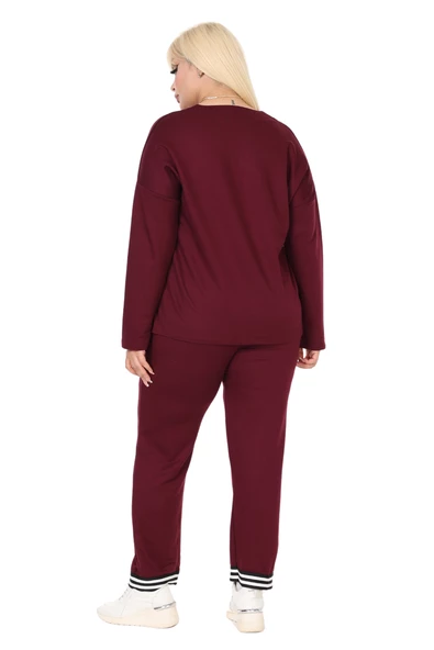 Melsay Butik Bordo V Yaka Yakası Şerit Detaylı Eşofman Takımı - Resim 5