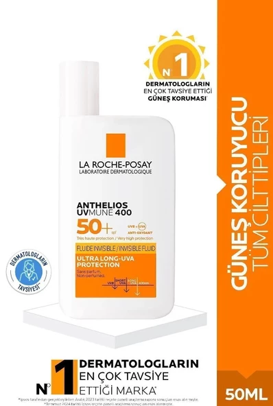 La Roche Posay Anthelios Uvmune400 Invisible Fluid Spf50+Tüm Cilt Tipleri İçin Yüz Güneş Kremi 50 ml