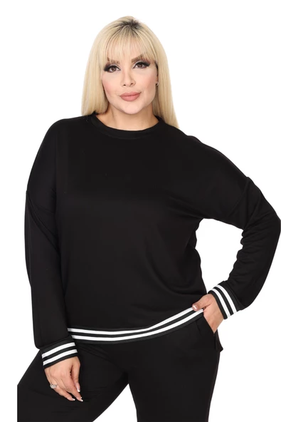 Melsay Butik Siyah Bisiklet Yaka Yakası Şerit Detaylı Eşofman Takımı - Resim 5