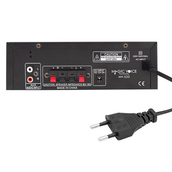 Magicvoice MV-520 15 Watt Usb Sd Bluetooth 1 Mikrofonlu Girişli Trafosuz Anfi Okul Cami Mağaza Tipi Amfi - Resim 2