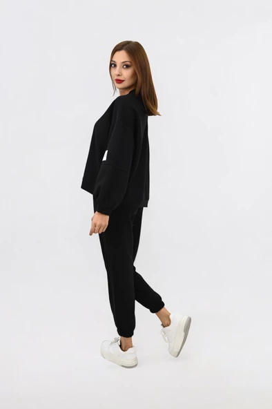 Kadın Bisiklet Yaka Kol Etiket Detaylı Eşofman Takımı 4162-25 - 6