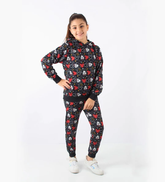 Triliya-Kız Çocuk Kapüşonlu Mickey Dijital Mevsimlik Eşofman Takımı- 4-12 Yaş - 5