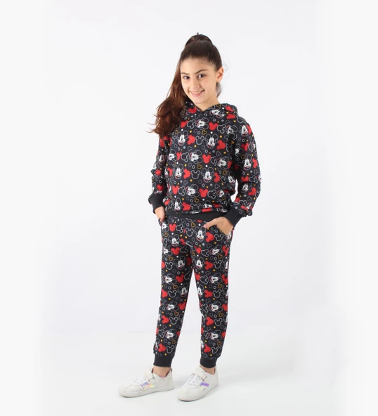Triliya-Kız Çocuk Kapüşonlu Mickey Dijital Mevsimlik Eşofman Takımı- 4-12 Yaş - 4
