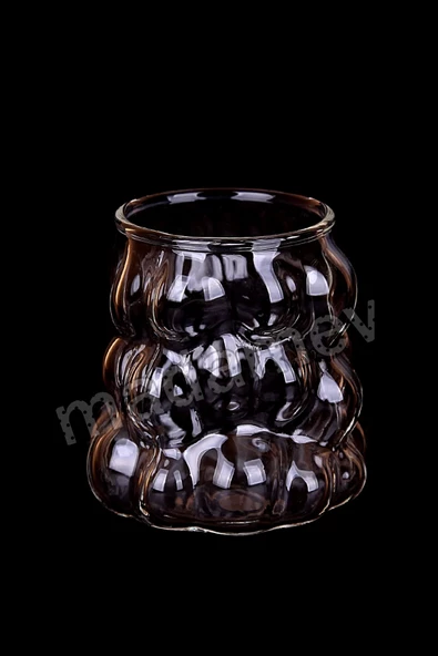 2li Füme Kulplu Üzüm Tanesi Boncuk Şekilli Cam Bardak 350ml Isıya Dayanıklı Kahve Sunum Bardağı - 4