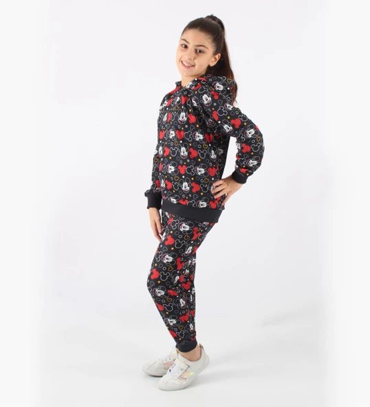 Triliya-Kız Çocuk Kapüşonlu Mickey Dijital Mevsimlik Eşofman Takımı- 4-12 Yaş - 3