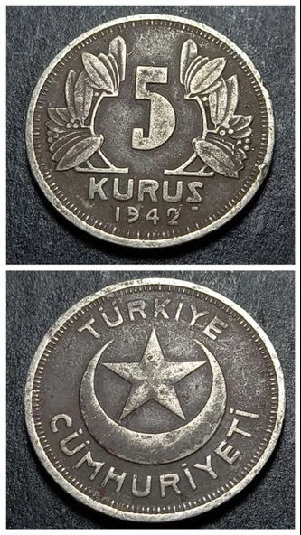 Escoines Koleksiyon 1942 5 Kuruş eski madeni para - 3996366ea804f1a80a