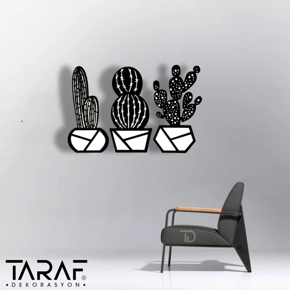 3 'lü Kaktüs Lazer Kesim Dekoratif Duvar Süsü MDF Çiçek