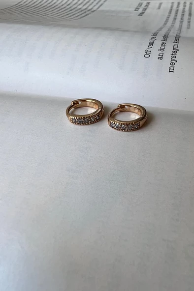 MİNİ HALKA TAŞLI 18 K ALTIN KAPLAMA KÜPE
