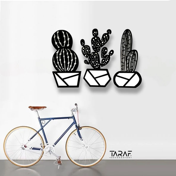 3 'lü Kaktüs Lazer Kesim Dekoratif Duvar Süsü MDF Çiçek - 3