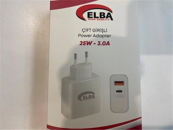 Elba ELB15 25W 3.0A Usb-A To Usb-C Çift Girişli Hızlı Şarj Akım Koruma Isıya Dayanıklı EV Şarj Kafa