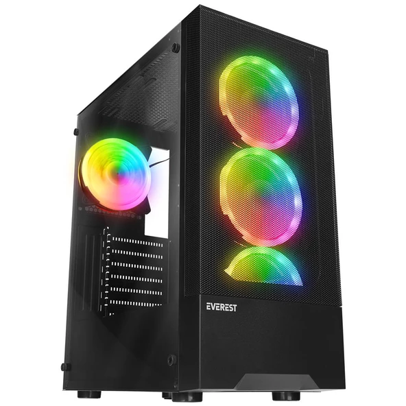 Everest DUSK PEAK 600W Temperli Camlı 4-12cm RGB Fan ATX Mid-T Gaming Oyuncu Kasası - 1