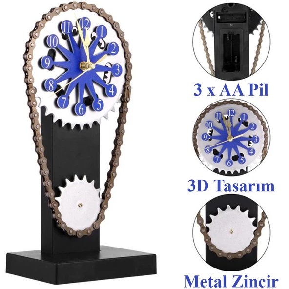 SUNUP SN-25310 DÖNEN ZİNCİR DİŞLİ DEKORATİF SAAT - 2