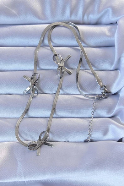 316L Çelik Gümüş Renk İtalyan Zincirli Fiyonk Kolye - 2