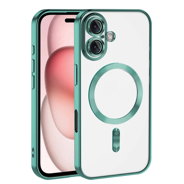 Apple iPhone 16 Plus için Magsafe ile uyumlu Kılıf Kamera Lensli Korumalı Şeffaf Silikon Kapak - 7