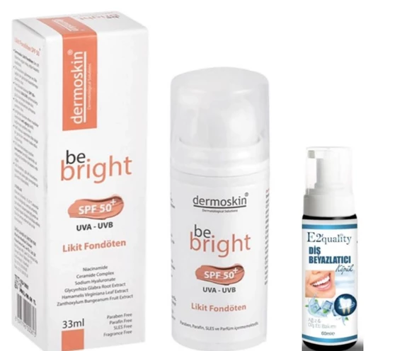 Dermoskin Be Bright SPF50+ Likit Fondöten 33ml - Light - Diş Beyazlatıcı Köpük Hediye