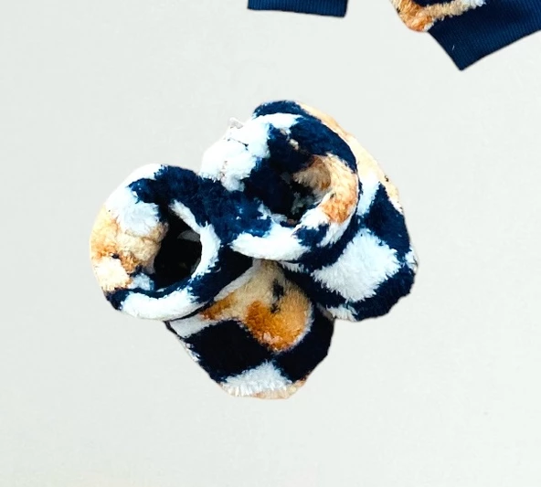 Neşeli Bebekler Liverpool Ayıcık Desen Welsoft Kumaş Kapüşonlu Panduflu Takım Lacivert - Resim 3